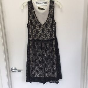 PUSSYCAT London Blush and Black Lace dress A Line Used Flirty day date d…